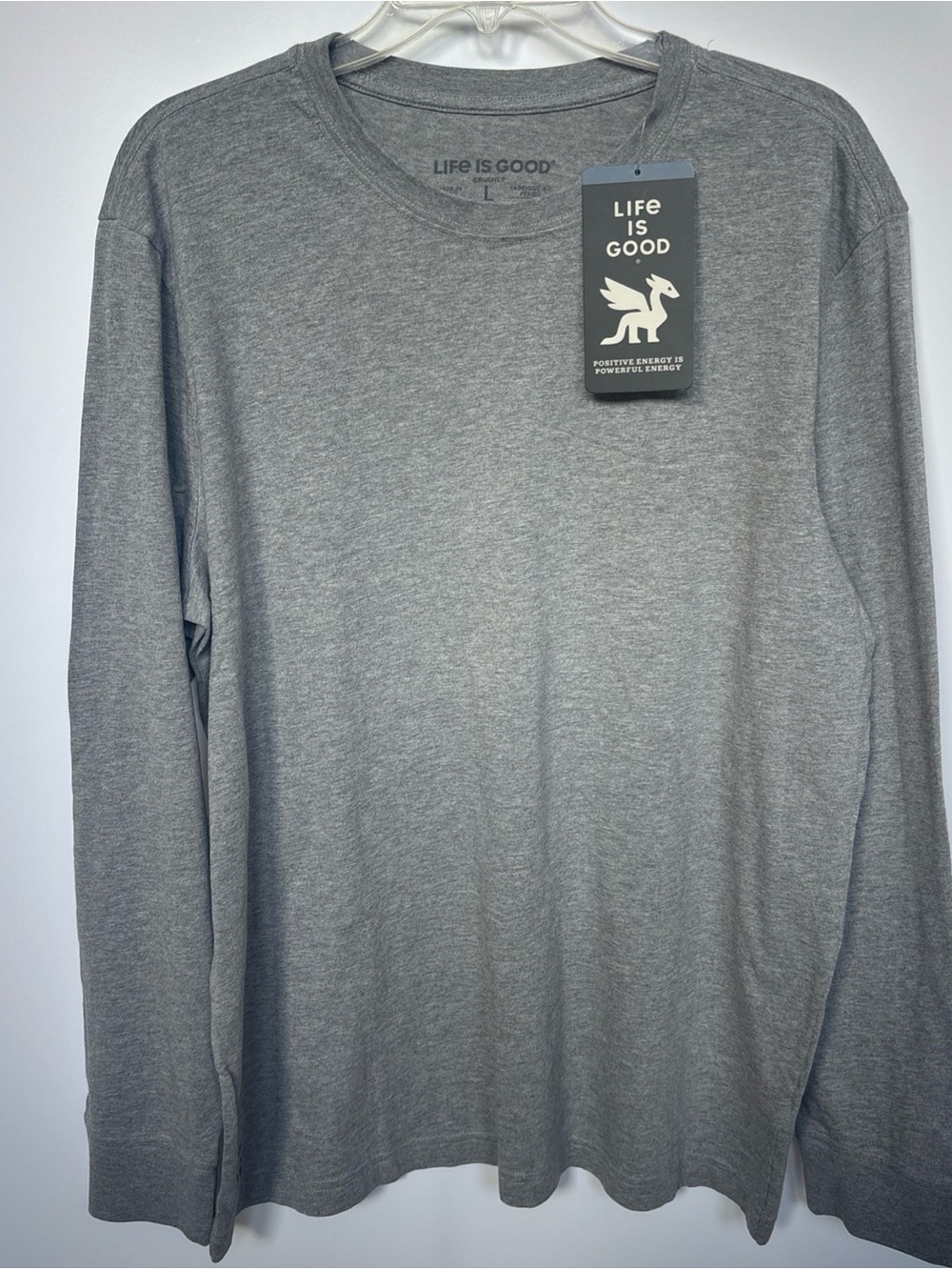 Life Is Good Men's Long Sleeve Gray T-Shirt, Large